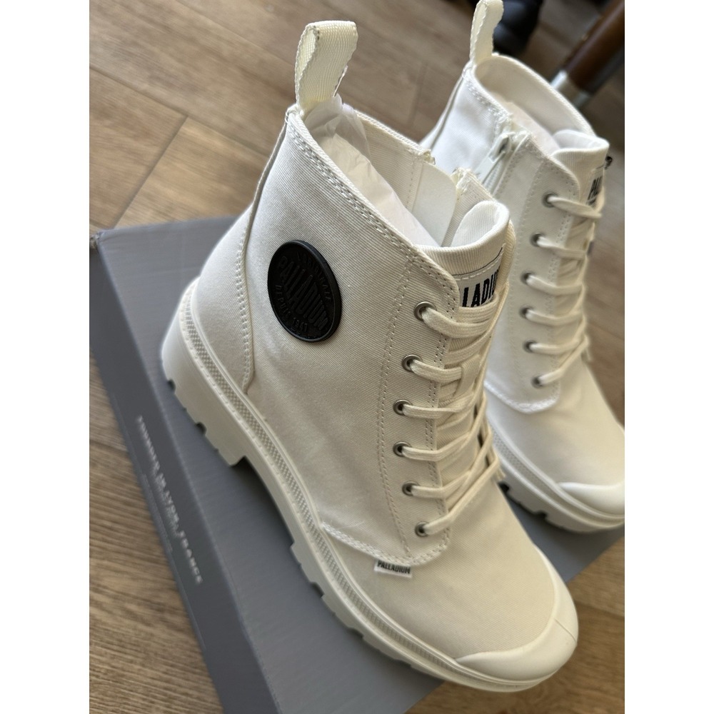 Palladium PallaBase Twill Women's White Canvas Combat Boots Size 10 New Box